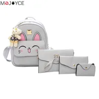 MOJOYCE 4Pcs set Rabbit Ear Women's Backpack PU Leather Bag Set With Purse Brand Girl Backpack School Bag for Teenages