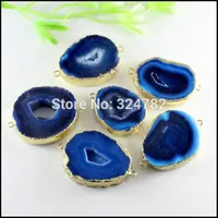 3pcs Gold Tone Blue Quartz Nature Druzy Geode Agate Slice gem stone Drusy Connector Pendant Beads for Bracelet Jewelry findings