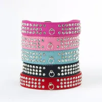Suede Leather Rhinestone Dog Collar Crystal Diamante 3 Rows Pet Collarxs, S, M, L