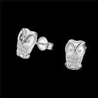 2016 New Design Real 18K platinum plated CZ diamond owl stud earrings Fashion Jewelry Party Christmas Gifts for girls free shipping