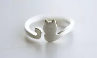 10PCS- R013 Guld Silver Söt Justerbar Cat Ring Lovely Cat Tail Rings Simple Animal Kitty Ringar för Kvinnor Ladies
