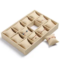 High-end Linen Jewelry Box Bracelet Watch Tray Jewelry Display Stand Holder Boutique Jewelry Storage 12 Grid Small Pillow Tray