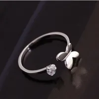Free shipping ring crystal butterfly single ring open design new girl woman gift sterling silver jewelry