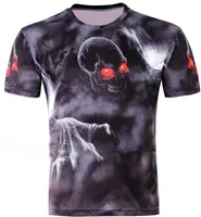 W1209 Gothic Punk Red Eye Skull Gedrukt Zwart Heren 3D Creatieve T-shirt, Drie D korte mouw Slanke T-shirt S-6XL, D04, Plus Size