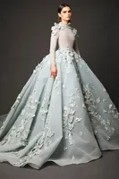 Wysokiej szyi Prom Dresses Elie Saab 2019 Aplikacje Zroszony Arabski Suknia Wieczorowa Długie Rękawy Vintage Red Carpet Celebrity Party Suknie