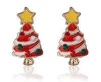 Árbol de navidad Stud Pendientes Corea Moda Exquisito Diamante Lindo Regalo de Navidad 20mm 5g Aleación + Esmalte Rhinestone