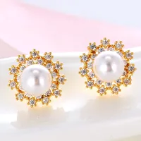 Trendy Cooper Brincos Rose Gold Pearl Stud Pendientes para mujer Zircon One Direction Earrings Joyería de moda Boucle D'oreille