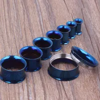 mix 5~20mm 144pcs lot stainless steel Plated titanium Blue color internally ear plug tunnel gauges