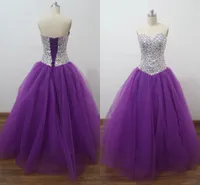 Sparking Beaded Crystal Purple Quinceanera Ball Gowns Real Image Sweetheart Billiga Sweet Sixteen 2016 Debutante Pageant Dresses