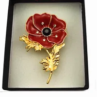 Broche en émail rouge ton or en forme de pavot Mode britannique vente chaude en cristal Diamante broches en forme de pavot fleur broches B857 Broche en forme de broche