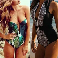 Atacado- 2017 New Bandeau One Peça Swimsuit Mulheres Pusham Swimwear Black Sexy Bodysuit Monokini Alta Corte Swim Suit Tanga Tanga