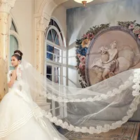 5 meter Lone bruiloft sluiers met kant applique rand tule kathedraal lengte bruids sluiers in voorraad bruiloft accessoires gratis verzending