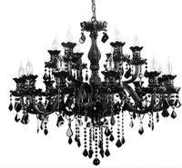 Svart kristall ljuskrona europeisk stil vardagsrumslampa modern minimalistisk sovrum matsal lampa villa ljus belysning amerikansk chandelie