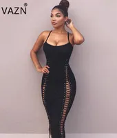 VAZN Dames 2018 Hot Fashion Bandage Jurk Sexy Strapless Club Jurk Zwarte Midi Summer Dress S3240 Q1118