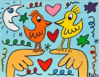 JR - Liebe diese Liebe Vögel Home Decor Handgemalt HD Drucken Ölgemälde auf Leinwand Wandkunst Leinwandbilder 191223