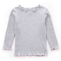 미국 창고 가을 아기 소녀 긴 소매 솔리드 티셔츠 키즈 코튼 탑 티 캐주얼 블라우스