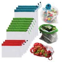 Les sacs de rangement de fruits de légumes réutilisables produisent des fourmis de maillage jouets écologiques Pouch Totes à la main sac à la maison FHL521-WY1688