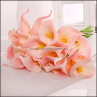 Dekoratif Çiçekler Çelenkler Şenlikli Malzemeler Garden10PC / Set Yapay Lateks Calla Lily Beautif Sahte Çiçek Buket Ev Oda Ofisi için Biz