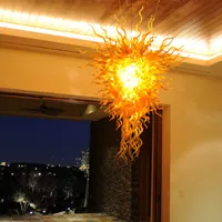 Lâmpadas Pingentes Amber para Hotel Lobby Quarto Arte Decoração LED Fonte Luz de Luz Estilo Arábico Mão Brota de Vidro Moderno Candelabro Iluminação 32 por 48 polegadas