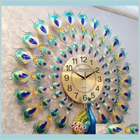 壁時計ホーム装飾園3D孔雀時計ヨーロッパの装飾腕時計リビングルーム/寝室ミュートモダンデザイン金属デジタルドロップ配達