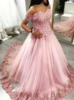 Pink Off Floy Ball Prodss Prom Платье Рождения Платье для вечеринки Платье Партии Платье Аппликации Кружева Сексуальный Суд Поезд Вечерние платья