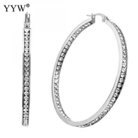 yutong 3x50mm Stainless Steel Hoop Earring for woman & with rhinestone original color Sold By Pair