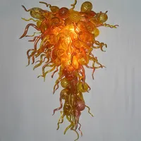 Art Deco Creatieve Hanglampen Oranje Kleur Handgeblazen Glazen Kroonluchter Crystal Lamp voor Cafe Winkel Huis Slaapkamer 60 * 120cm Europese en Amerikaanse stijl opknopingslichten