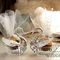 Complet cadeau 12pcs Silver Scy Swan Boîtes de bonbons Emballage Faveurs de mariage au chocolat pour invités Fête Baby Douche Anniversaire