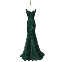 Suknie wieczorowe Luxo Esmeralda Vestidos de Noite Verde Lantéjoulas Longo Sereia Baile Glitter Elegante Festa Padrão Renda Vestido Formalne