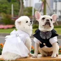 Lnlaid diamant husdjur suspender kjol hund kläder doggy klädsel prinsessa klänningar bröllop kjolar båge afton klänning hundkläder för liten dogg tjej s vit a18