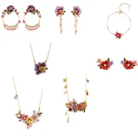 Örhängen halsband vinterträdgårdserie mode emalj glasyr multicolor pion blommor armband ring smycken för kvinnlig trend