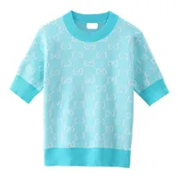 디자이너 고품질 더블 G 여성용 니트 티 스웨터 전체 로고 인쇄 패션 짧은 소매 티셔츠