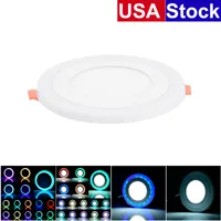 Ultra-thin Round Double Color LED Panel Recessed Light,6+3w 800 Lumens 5.7-inch Ceiling Downlight,Cold White+ Blue,LED Driver