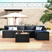 US STOCK GO 6-Piece Outdoor Furniture Set with PE Rattan Wicker Patio Garden Sectional Sofa Chair removable cushions new a26