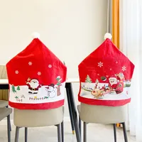 Chaise de Noël imprimée non tissée Couverture à la maison Chaise à manger Dossier Santa Claus Décoration Ensemble Snowman Elk Chaise Couverture 1 pièce