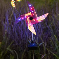Lámparas solares Luces de jardín al aire libre, molino de viento LED con 4 colores paisaje de inserción de tierra ligera