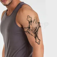 Tillfällig tatuering klistermärken händer tillsammans fred kors falsk tatuering vattentät tatuera tillbaka ben arm mage stor storlek för kvinnor män flicka