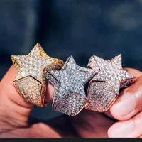 Chenrui's New Hip Hop Diamond Micro Set Zircon Five Pethed Star Ring för män 515 Z2
