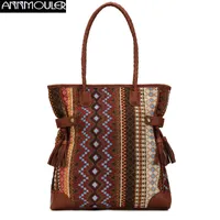 Bolsas de noite Annmouler Marca Design Mulheres Grande Capacidade 2022 Handbags Estilo Boêmio Qualidade Brown Feminino sacola com borla