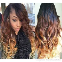 Super Falista Sheer Full Lace Front Wig Prawdziwe Włosy dla Czarnych Kobiet Brazylijski Włosy Ton-Tone # 1B / 4/27 Gradient Koronka Naturalna linia włosów Klej Bezpłatnie Łatwy w użyciu