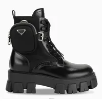 Donne in vera pelle Monolith Boots Designer Lady Nylon Cinturino Cinturino in gomma Battistrada Sole Caviglia Combat Boot