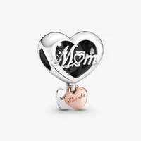 100% 925 Sterling Silver Dziękujemy Mum Heart Charm Fit Original European Charms Bransoletka Moda Biżuteria Ślubne Akcesoria