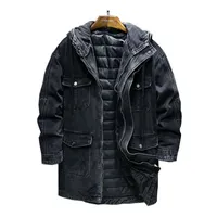 Erkek Ceketler Mcikkny Erkekler Kış Sıcak Denim Peluş Çizgili Termal Dış Giyim Mont Erkek Parka Boyutu L-XXXL Windbreak