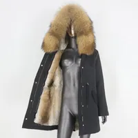 女性の毛皮のFaux CXFS 2021長い防水パーカーナチュラルアライグマカラーフードリアルコートウィンタージャケット暖かい女性