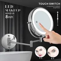 Espejos de maquillaje de pared de pared de 8 pulgadas 3x / 5x lupa lateral doble plegable brazo extendido Baño Smart El cosmético