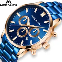 Wristwatches MEGALITH Chronograph Watches Men Top Fashion Brand Waterproof Quartz Watch Clock Stainless Band Blue Relogio Masculino