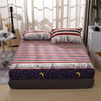Folha de cama 3pcs com pillowcase azul flor impressa linen rainha colchas colchas montadas conjuntos elásticos para king size 211023