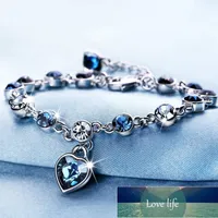 Мода высококачественный белый / синий кристалл Zircon браслеты для женщин романтические титановые океана сердца браслеты свадьбы ювелирные изделия цена цена экспертов
