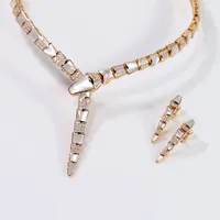 Europe America Designer Jewelry Sets Fashion Lady Women Brass 18K Gold Setting Diamond Mother of Pearl Snake Shape Wide Chain Dinner Necklace Earrings