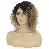 Peruana Human Human Wigs Jerry Curly Máquina Completa Made peruca 1B / 30 Ombre Cor 14 polegadas Cabelos curtos para as mulheres